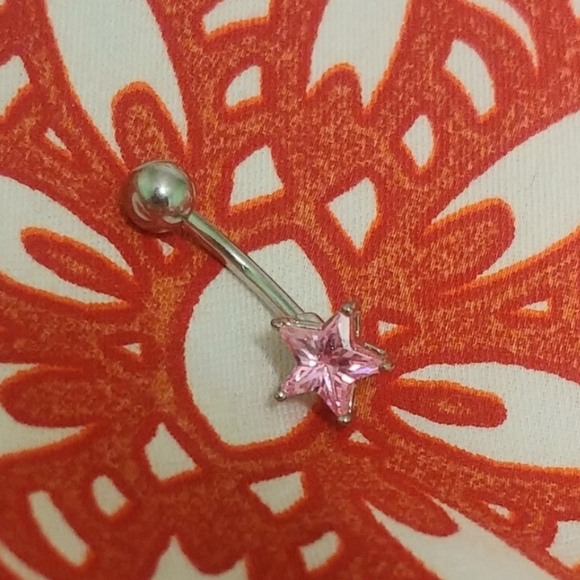 Star Pink Diamond Silver Belly Piercing Jewelry - Picture 5 of 6